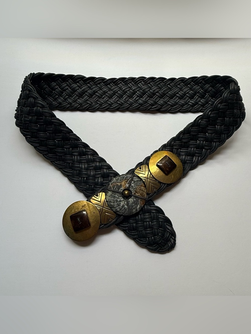 Vintage 2” Marjorie Baer Braided Belt Metal Buckle Medium